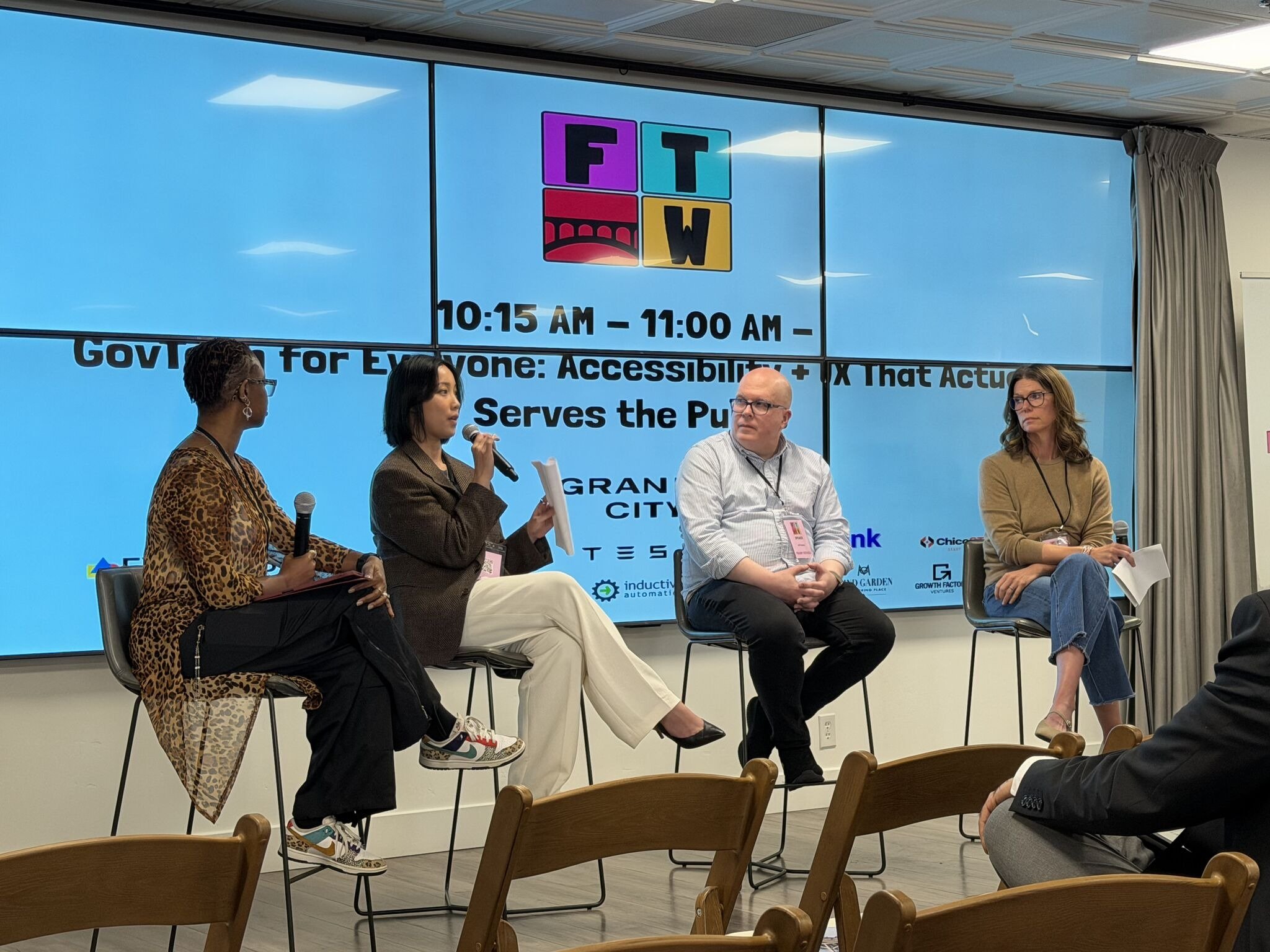 A panel discussion set up in the Commons at Granite City Workspaces in Folsom